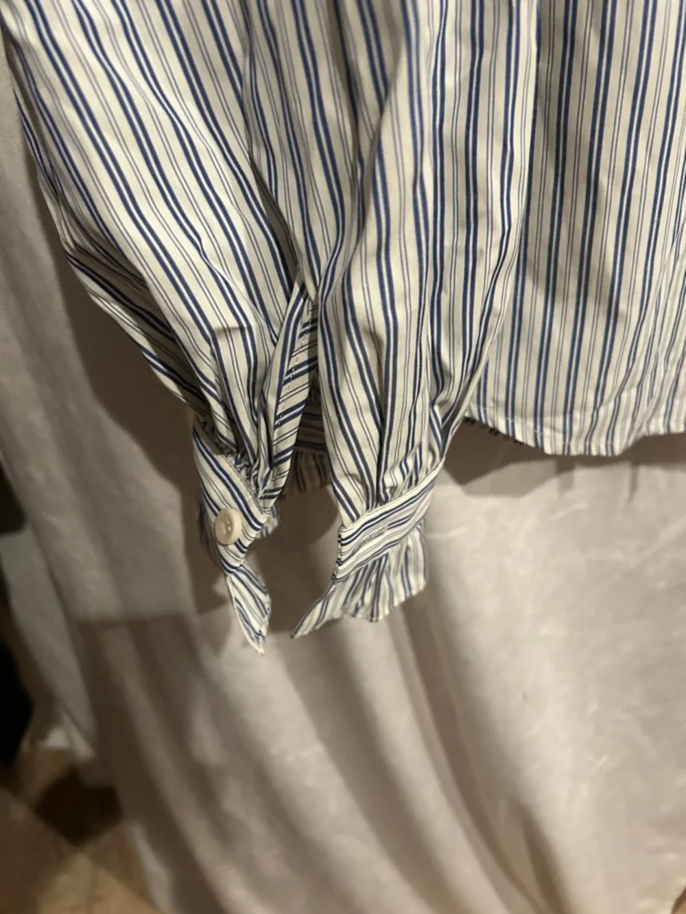 Simple Rite Blue & White Striped Ruffle Neck Blouse - Picture 5 of 7